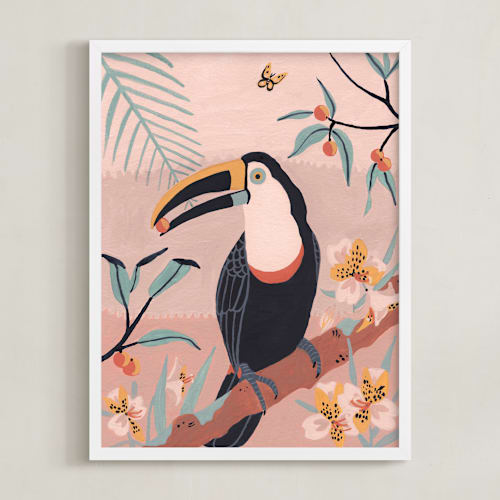 This is a pink bisque art by Stefanie Lane called tropic toucan i