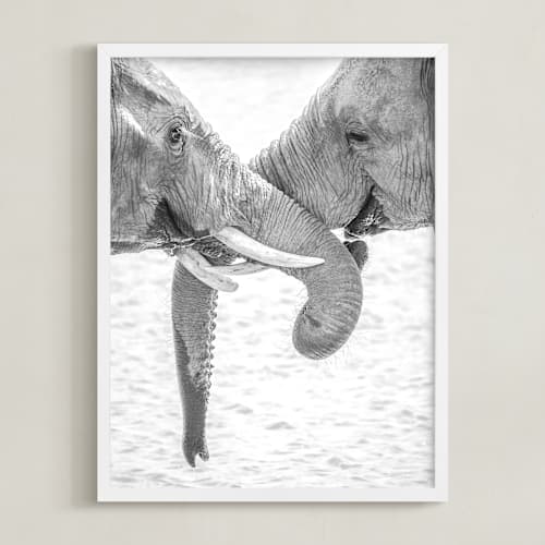 This is a black and white art by Jennifer Mckinnon Richman called elephant love