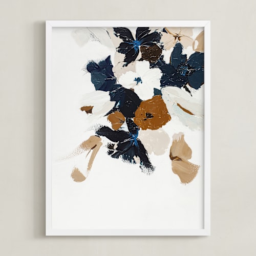 This is a dark navy blue art by Caryn Owen called abstract botanical floral diptych ii
