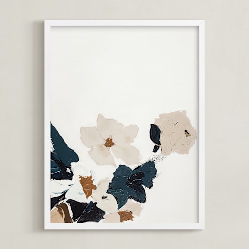 This is a dark navy blue art by Caryn Owen called abstract botanical floral diptych i