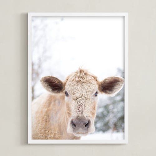 This is a burlap art by Emily Gilbert called moo cow