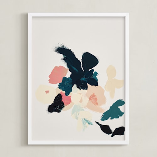 This is a coral pink art by Caryn Owen called abstract botanical floral