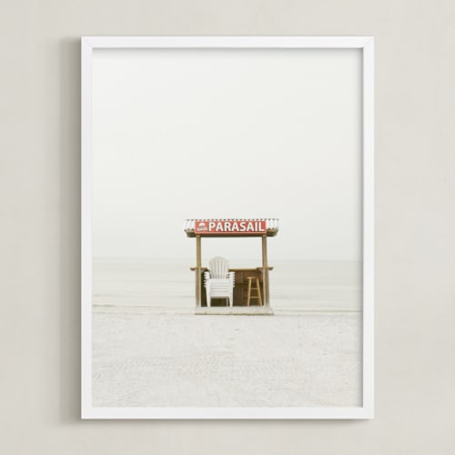 This is a soft blue and tomato red art by Baumbirdy called the beach