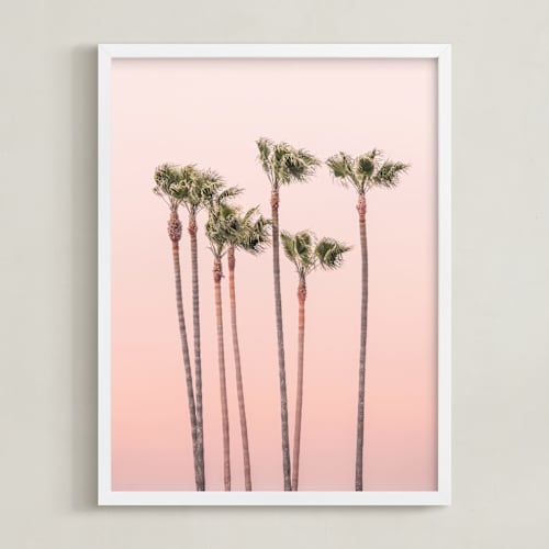 This is a warm rosy sunset art by Lisa Sundin called seven palmtrees