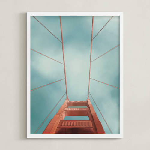 This is a slate blue art by Lauren Cheng called san francisco golden gate bridge