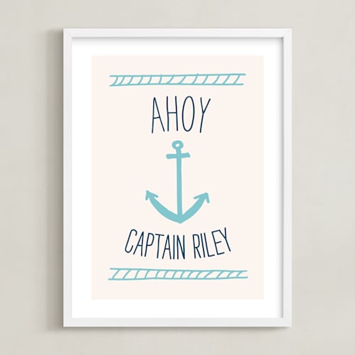 This is a light aqua personalized art for kids by Shari Margolin called ahoy matey