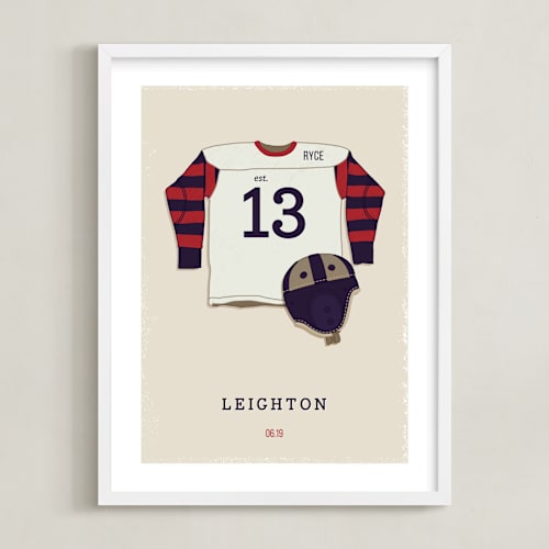 This is a rich red personalized art for kids with standard by Tyler Tea called american football