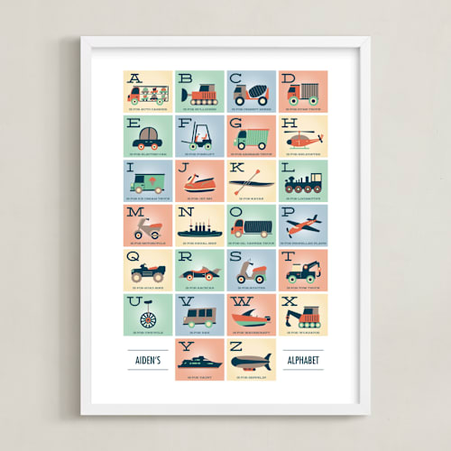This is a sherbet personalized art for kids by Erica Krystek called alphabet in motion