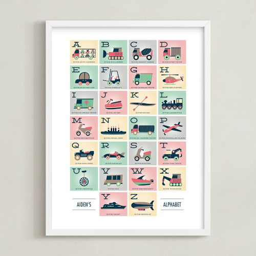 This is a petal personalized art for kids by Erica Krystek called alphabet in motion