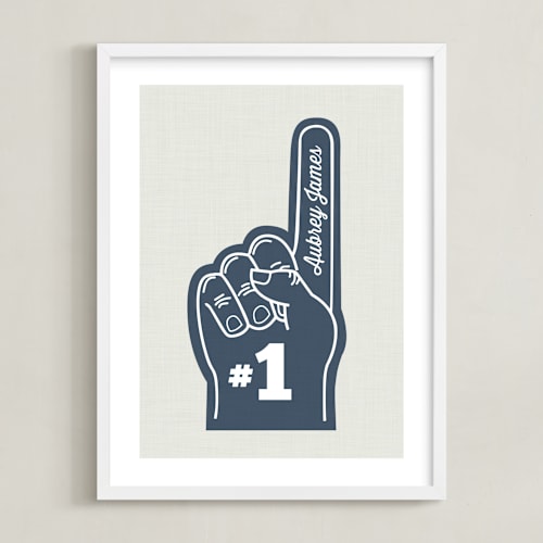 This is a navy personalized art for kids by Itsy Belle Studio called number one