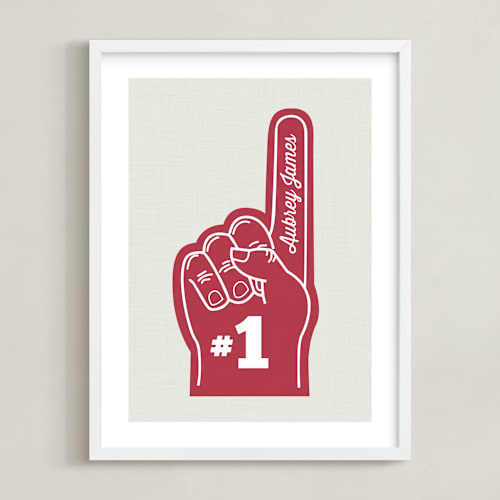This is a dark red personalized art for kids by Itsy Belle Studio called number one