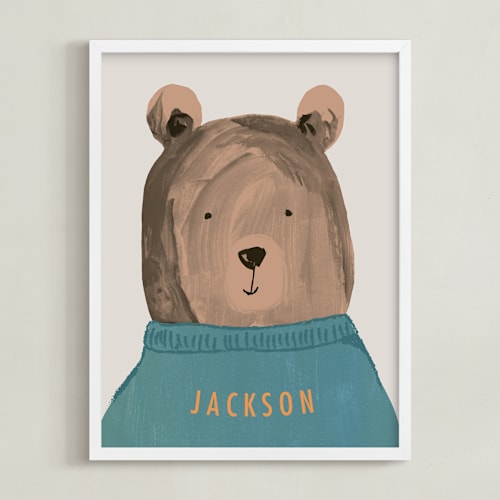 This is a teal personalized art for kids by Teju Reval called little bear