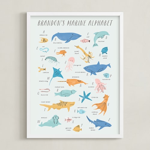 This is a sea foam personalized art for kids by Creo Study called sea life alphabet