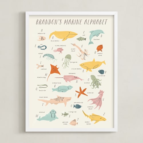 This is a retro personalized art for kids by Creo Study called sea life alphabet