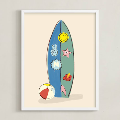 This is a sand personalized art for kids with standard by Baumbirdy called surfs up