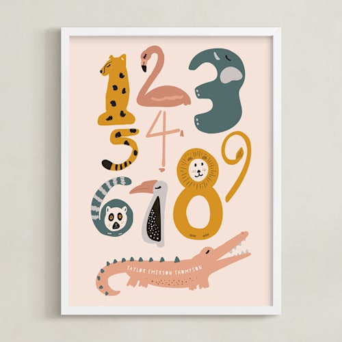 This is a flamingo personalized art for kids by Jenna Holcomb called safari friends numerals