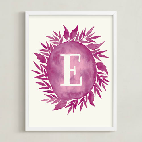 This is a magenta personalized art for kids by Katharine Watson called watercolor initials