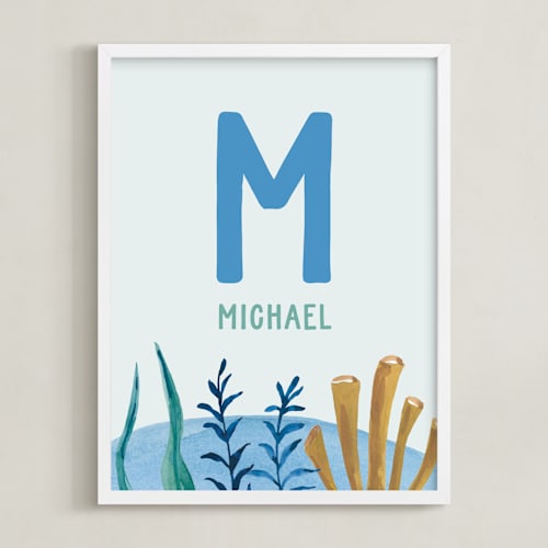 This is a ocean blue personalized art for kids by Teju Reval called ocean friends - custom