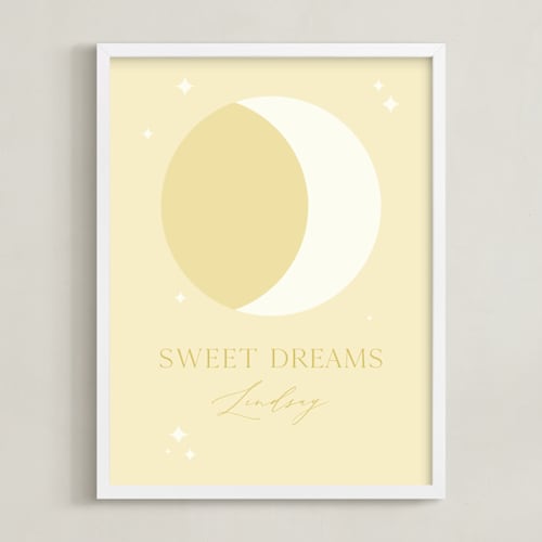 This is a golden glow personalized art for kids by Alexandra Cohn called sweet dreams moon