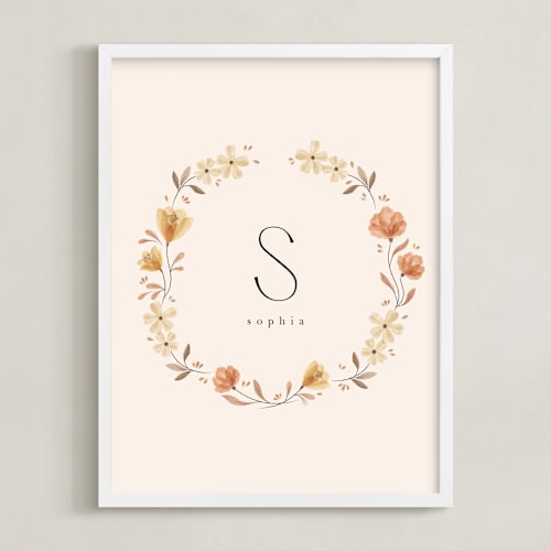 This is a tan personalized art for kids by Vivian Yiwing called name with flowers - custom