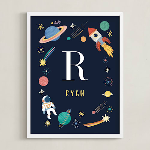 This is a midnight personalized art for kids by Elly called space adventure