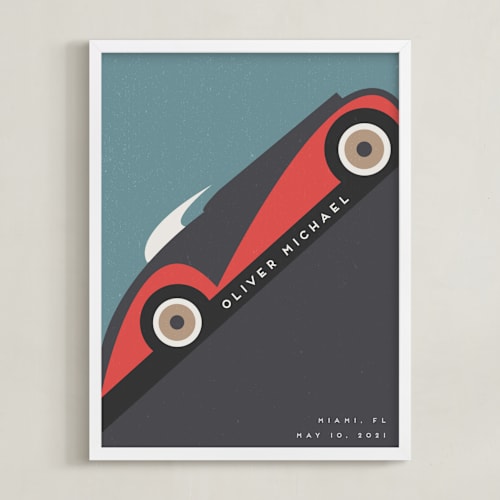 This is a crimson personalized art for kids by Maria Alou called motorcar