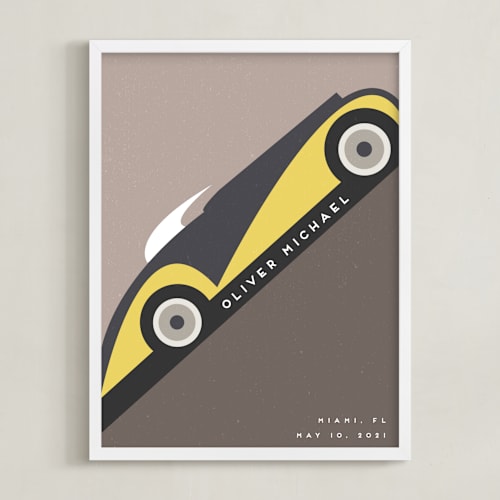 This is a canary personalized art for kids by Maria Alou called motorcar