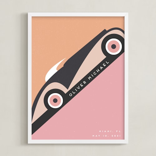 This is a sherbert personalized art for kids by Maria Alou called motorcar