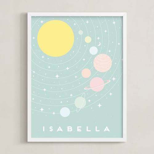 This is a mint personalized art for kids with standard by Maria Alou called pastel solar system