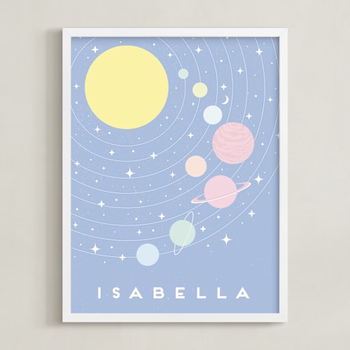 This is a periwinkle personalized art for kids by Maria Alou called pastel solar system