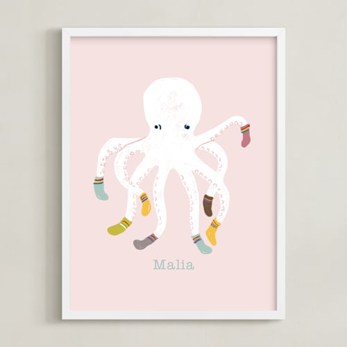 This is a pink personalized art for kids with standard by Celeste Duffy called socktopus