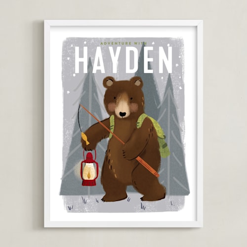 This is a pond personalized art for kids by Rebecca Durflinger called adventure bear