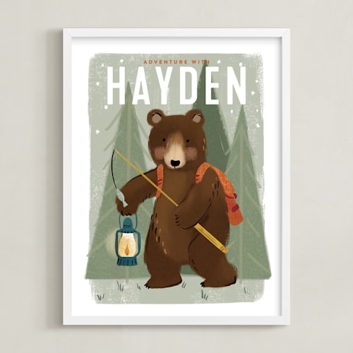 This is a sage personalized art for kids by Rebecca Durflinger called adventure bear
