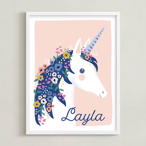 This is a blush personalized art for kids by Karidy Walker called garden unicorn