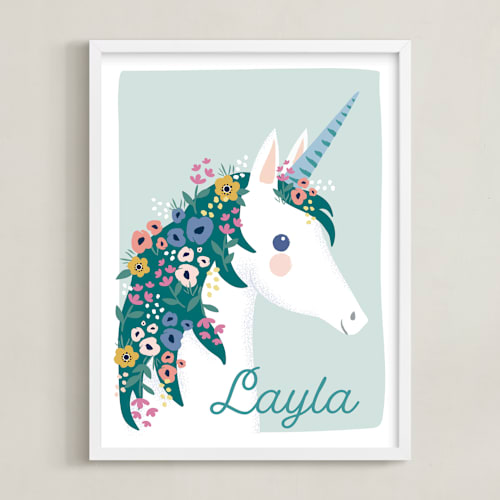This is a mint personalized art for kids by Karidy Walker called garden unicorn