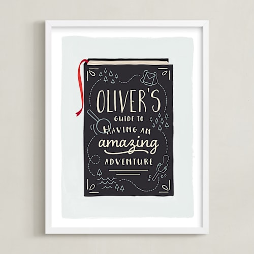 This is a navy personalized art for kids by JeAnna Casper called our story