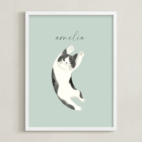 This is a seafoam personalized art for kids by Vivian Yiwing called feline