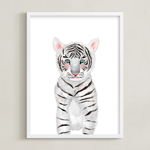 This is a white kids wall art with standard by Cass Loh called baby animal.tiger