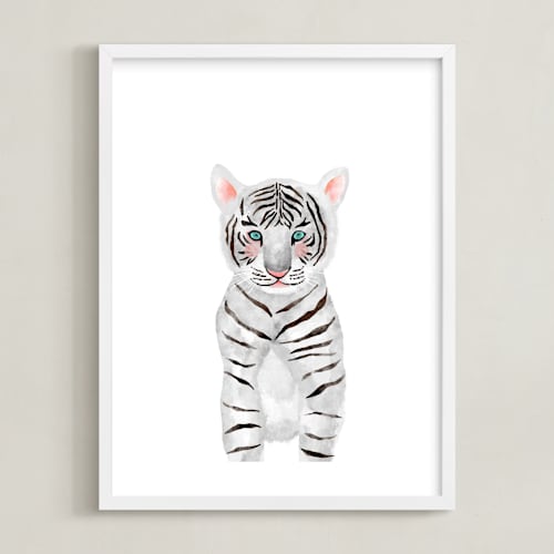 This is a white kids wall art by Cass Loh called baby animal.tiger