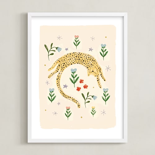This is a peach kids wall art with standard by Hannah Williams called tumbling cheetah