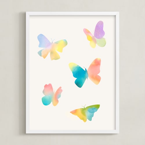 This is a sky kids wall art by Lindsay Megahed called watercolor butterflies
