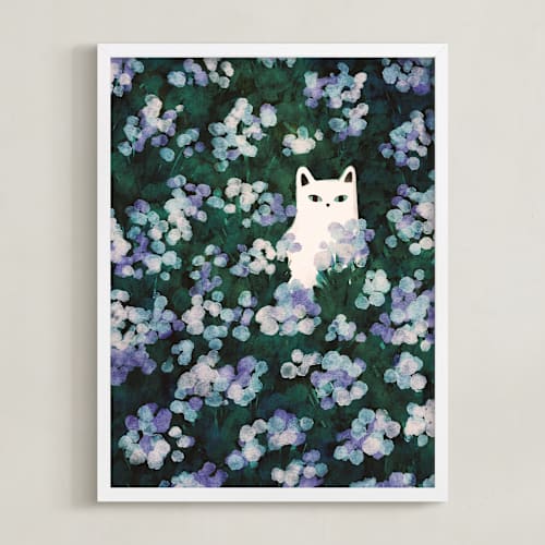 This is a aster blue kids wall art with standard by Sabrina Excene called flower meadow cat