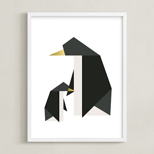 This is a golden kids wall art by Erica Krystek called geo penguins
