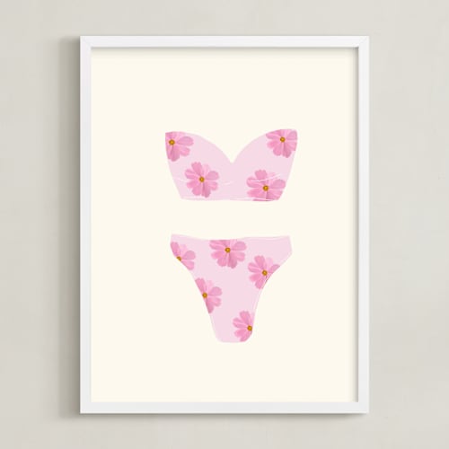 This is a cotton candy pink kids wall art by Johanne Dziemian called beach day 1