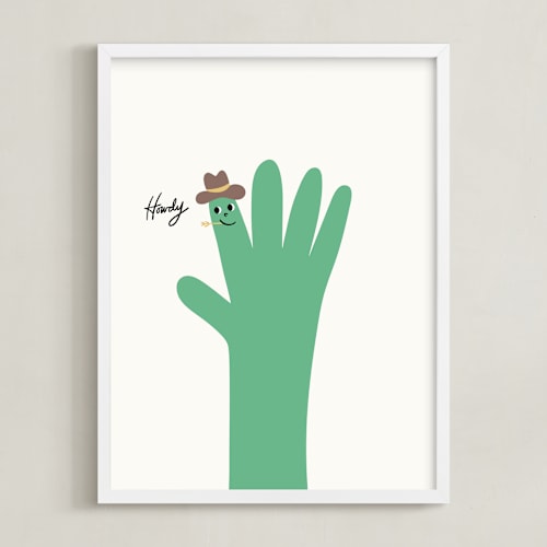 This is a cactus kids wall art with standard by mo kelley called howdy