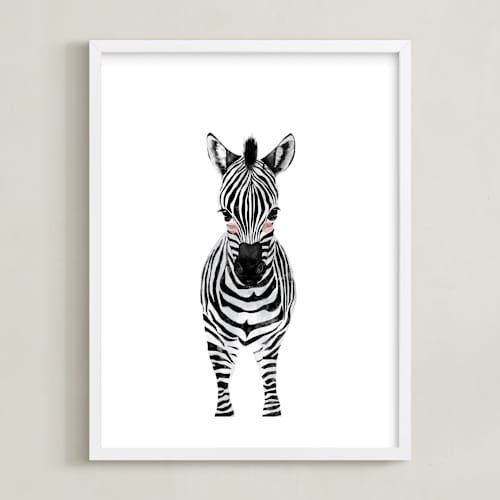 This is a black kids wall art by Cass Loh called baby animal.zebra