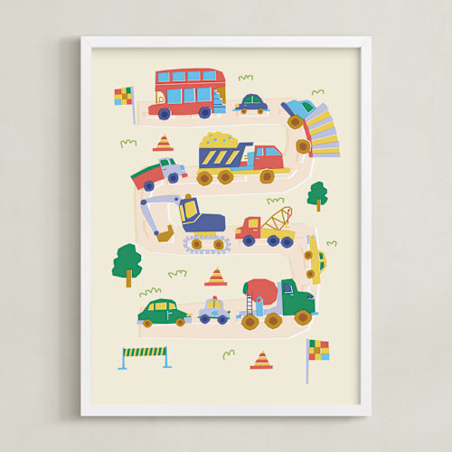 This is a ivory kids wall art with standard by Kartika Paramita called big and small vehicle