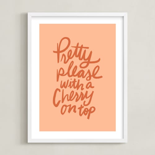 This is a peachy kids wall art with standard by Inkblot Design called cherry on top