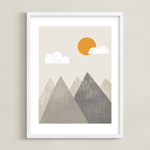 This is a mountain kids wall art by Meghan Hageman called the mountains are calling in the morning