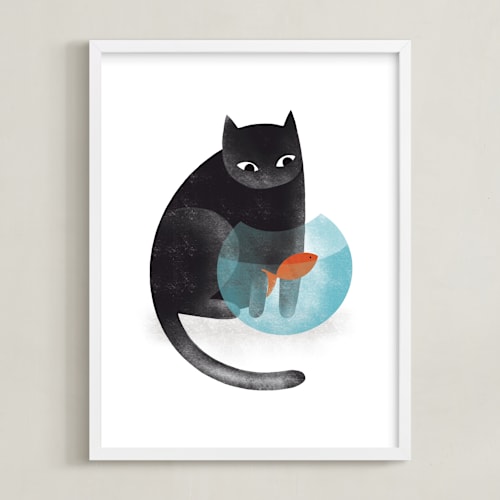 This is a black kids wall art by Farinaz Vaseghi called black cat and goldfish